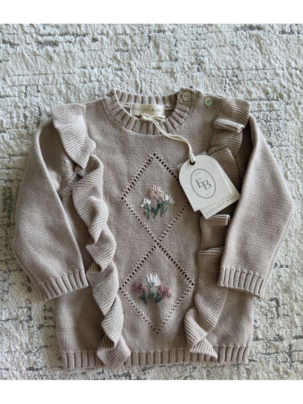 Girls' Knit Ruffle Sweater - Light Taupe